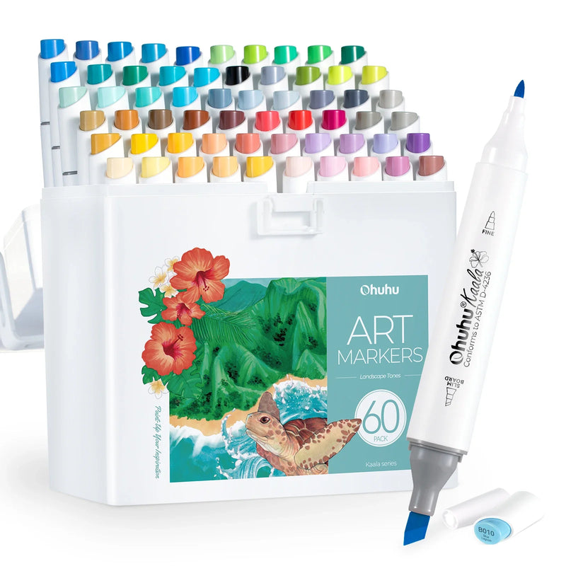 Ohuhu Kaala Alcohol Art Marker Set Up To 106 Markers - Dual Tip Refillable Colour for Drawing, Sketching, Manga