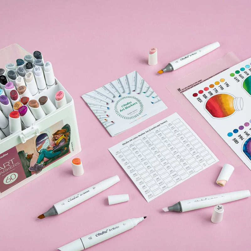 Ohuhu Kaala Alcohol Art Marker Set Up To 106 Markers - Dual Tip Refillable Colour for Drawing, Sketching, Manga