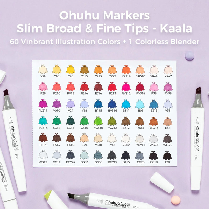 Ohuhu Kaala Alcohol Art Marker Set Up To 106 Markers - Dual Tip Refillable Colour for Drawing, Sketching, Manga
