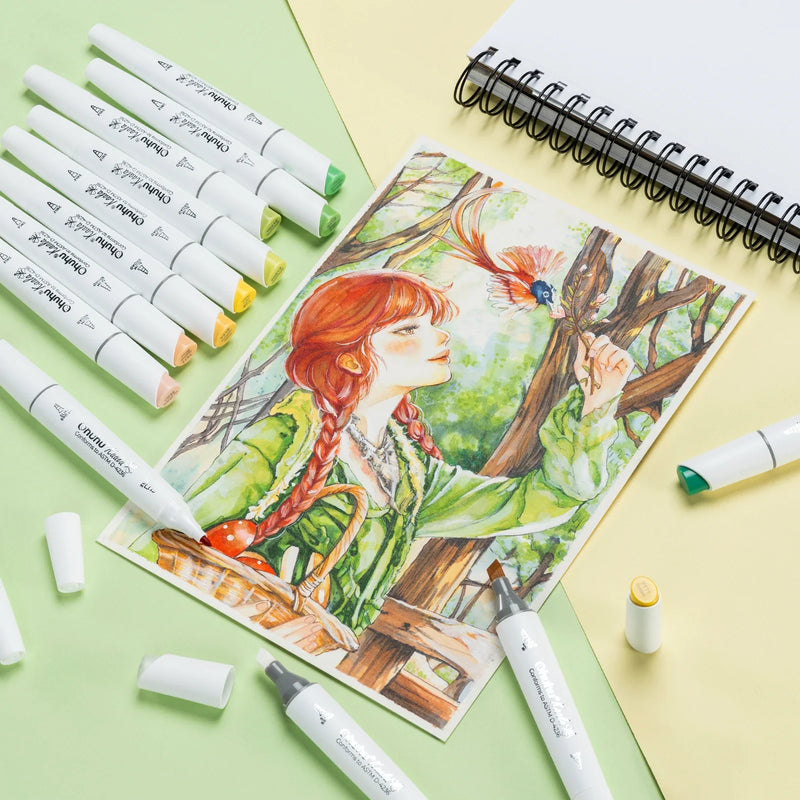 Ohuhu Kaala Alcohol Art Marker Set Up To 106 Markers - Dual Tip Refillable Colour for Drawing, Sketching, Manga