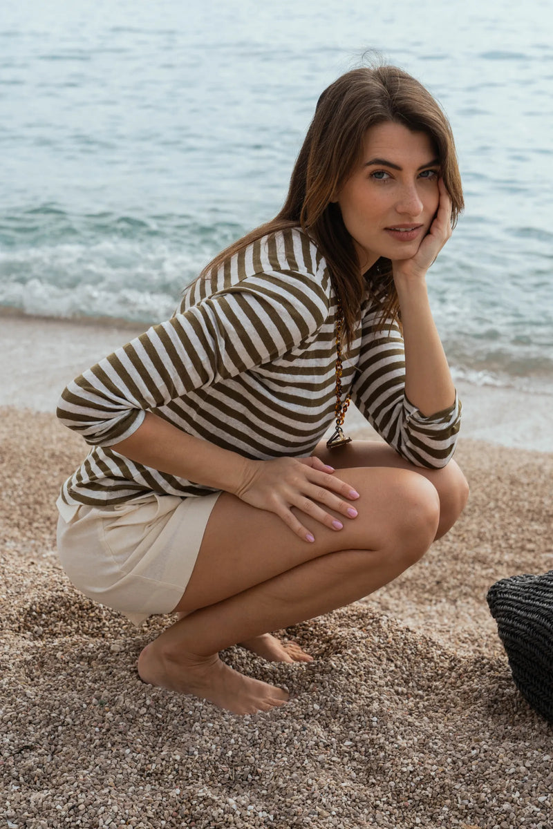 Long Sleeve Striped Linen T-shirt