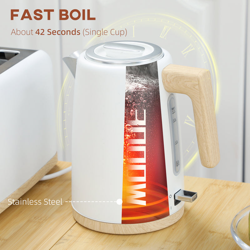 HOMCOM 1.7L Electric Fast Boil Kettle and 2 Slice Toaster Set, White