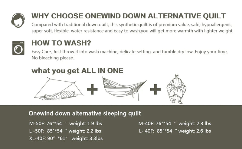 Onewind Hammock Topquilt Poncho  (2 °C - 10 °C) - Large