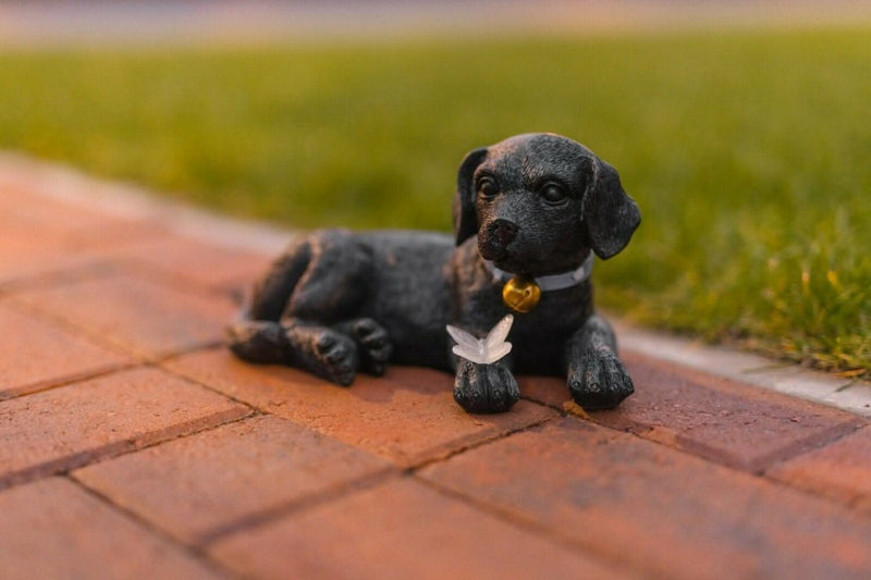 Puppy Statue with Butterfly Solar Light