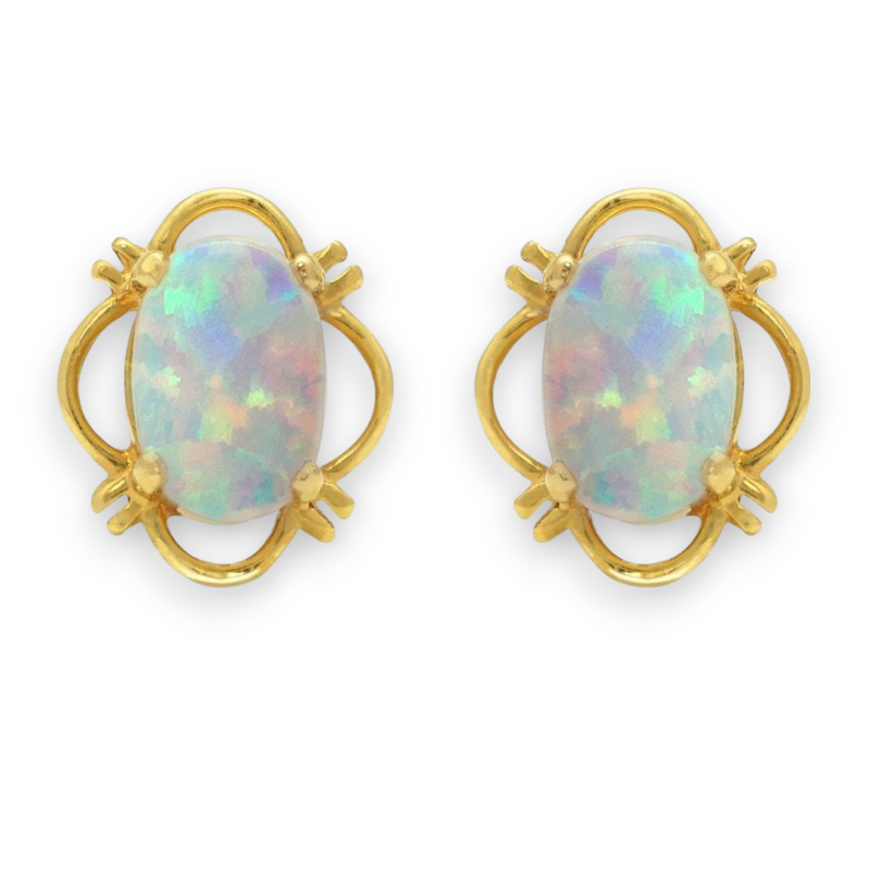 Oval Opal Clover Stud Earrings