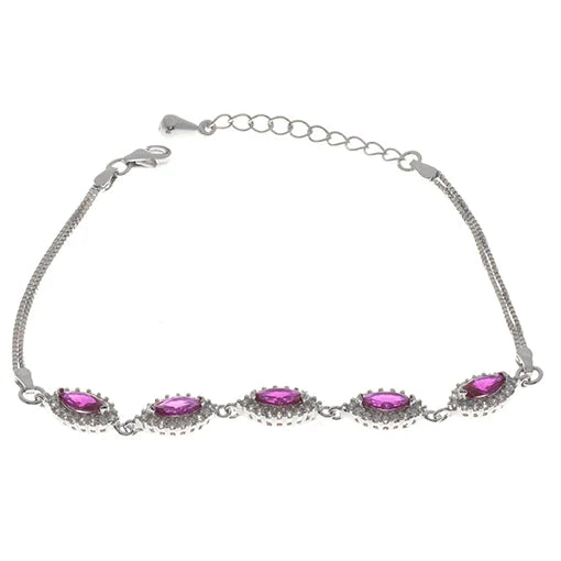 Oval Ruby Cubic Zirconia Halo Bracelet