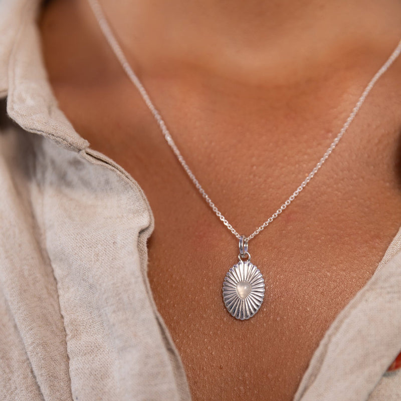 Silver Celeste Moonstone Heart Necklace