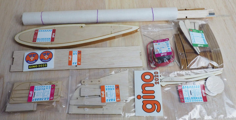 Hiesbok GINO Model Glider Kit for free flight or radio control, with built-up wing