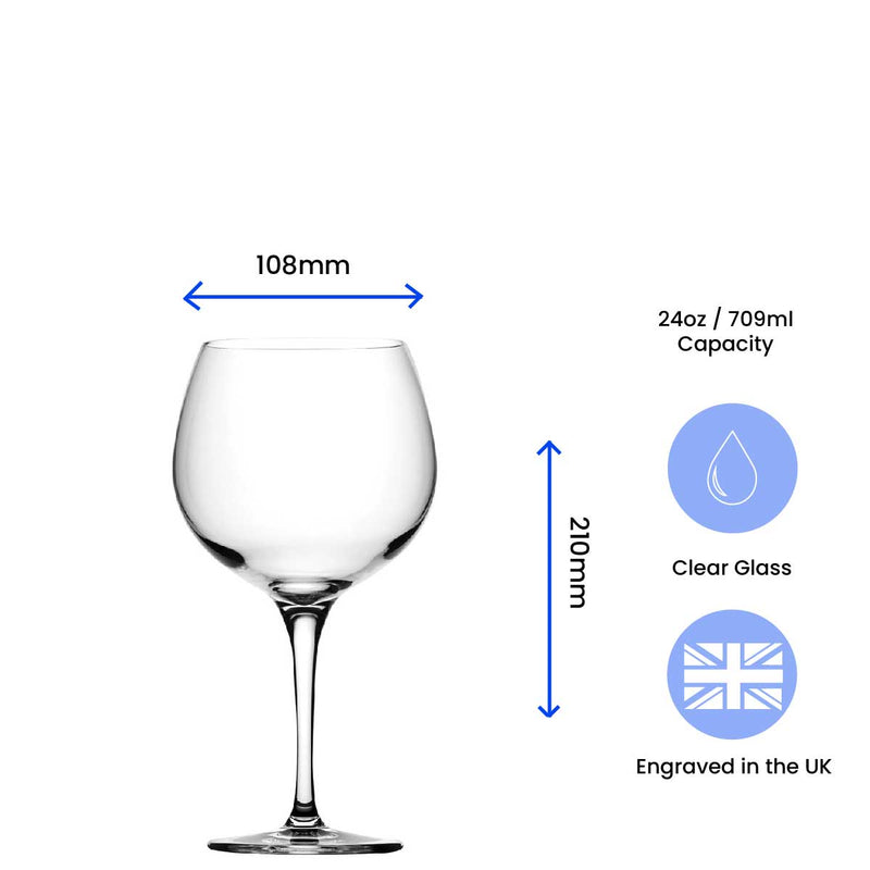 Engraved Primeur Gin Glass, Initial and Name, 680ml, Striped Font
