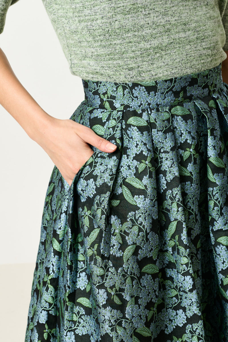 Pasadena Blossom Jacquard Midi Skirt - Black