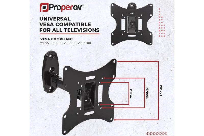 ProperAV TV Wall Bracket (23" - 43" / 30kg Capacity / VESA Max. 200x200) - Black