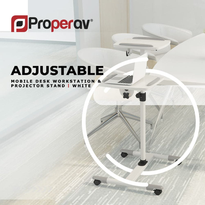 ProperAV Mobile Desk Workstation & Projector Stand - White