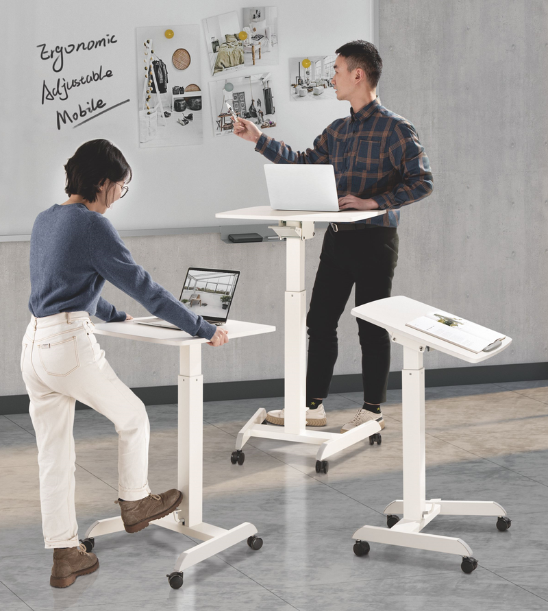 ProperAV Mobile Desk Trolley Workstation with Gas Spring Height Adjustment - White