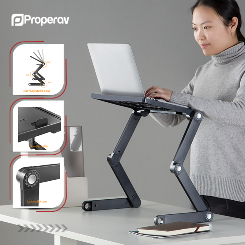 ProperAV Laptop Stand for Bed / Sofa / Desk with Adjustable Legs & Mouse Pad - Black