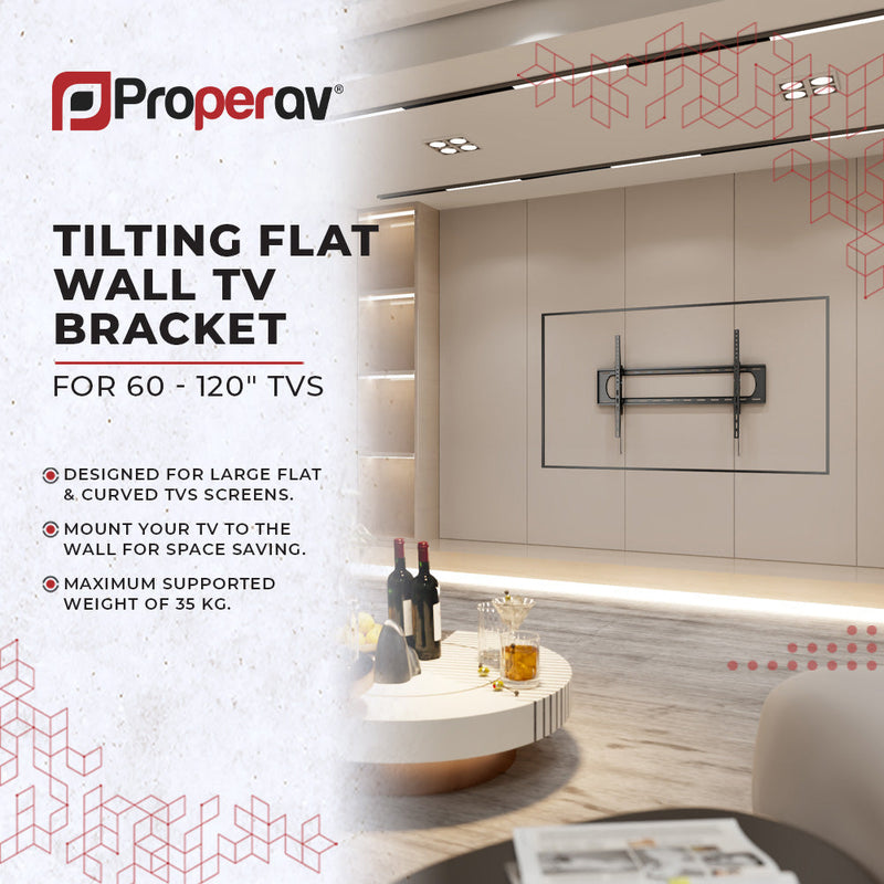 ProperAV Flat TV Wall Bracket (60" - 120" / 120kg Capacity / VESA Max. 900x600) - Black