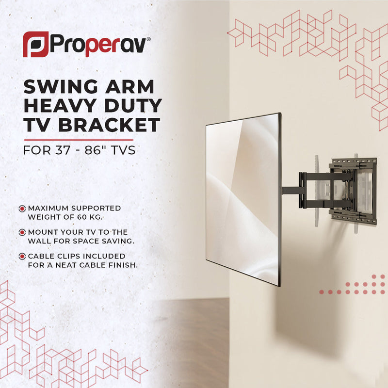 ProperAV TV Wall Bracket (37" - 86" / 60kg Capacity / VESA Max. 600x400) - Black