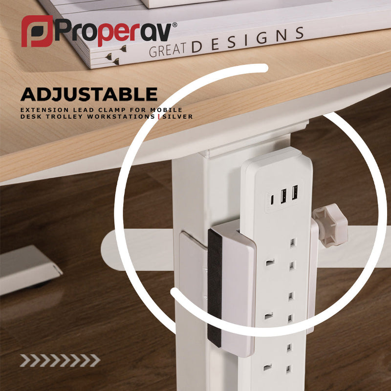 ProperAV Extension Lead Clamp for Mobile Desk Trolley Workstations
