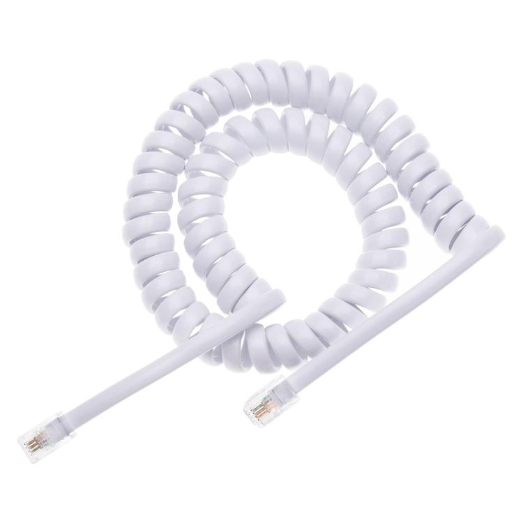 4 Core Male to Male RJ11 Spring Style Telephone Extension Coil Cable Cord Cable, Stretch Length: 3m(White), Length: 3m
