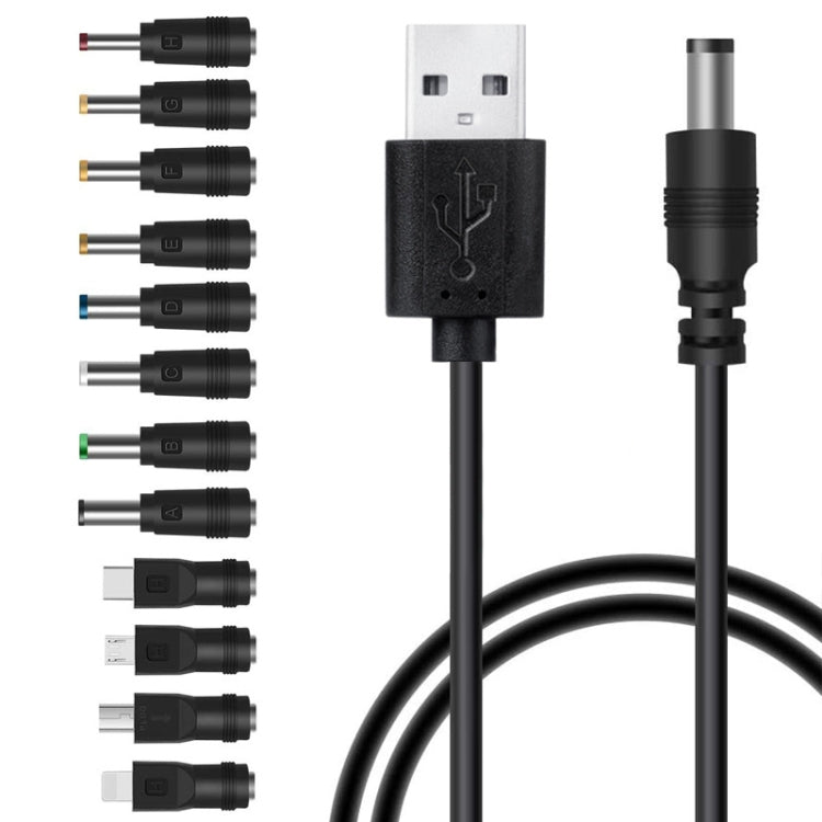 12 in 1 DC Power Cord USB Multi-Function Interchange Plug USB Charging Cable(Black), 12 in 1