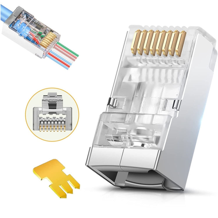 100pcs /Pack Cat6e Shielded Pass Through RJ45 Connector Modular Plug, Cat6e Shielded Pass Through