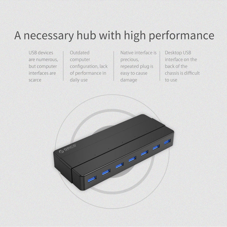 ORICO H7928-U3 ABS Material Desktop 7 Ports USB 3.0 HUB with 1m Cable, USB 3.0