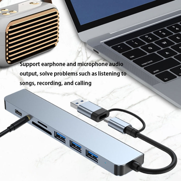 BYL-2218TU 8 in 1 USB + USB-C / Type-C to USB Multifunctional Docking Station HUB Adapter, BYL-2218TU