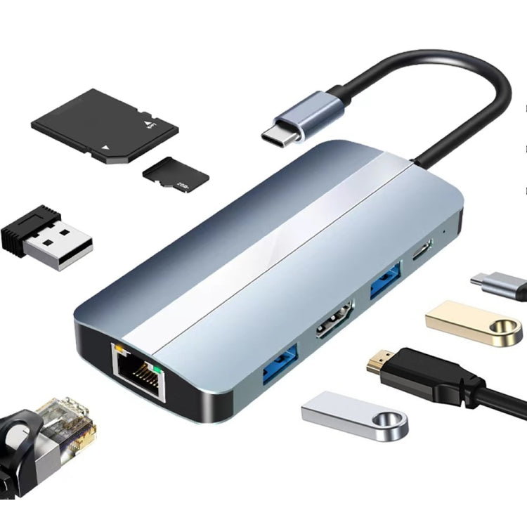 BYL-2205 8 in 1 USB-C / Type-C to USB Multifunctional Docking Station HUB Adapter, BYL-2205