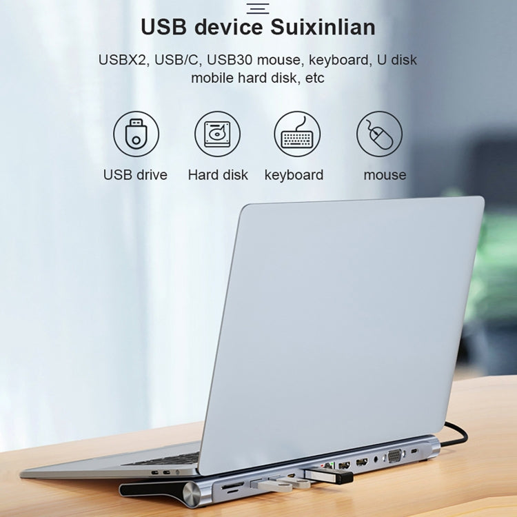 BYL-2003U2 12 in 1 USB-C / Type-C to USB Multifunctional Docking Station HUB Adapter, BYL-2003U2