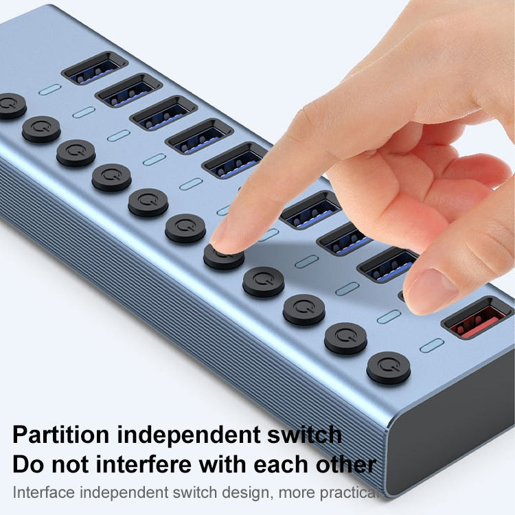 11 in 1 USB 3.0 HUB Splitter with Independent Switch & 12V 4A Power Supply, 11 USB 3.0