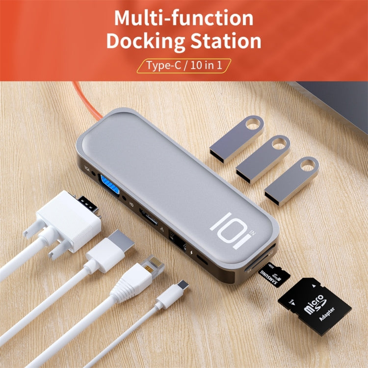 ROCK TR01 10 In 1 Type-C / USB-C to HDMI + VGA Multifunctional Extension HUB Adapter, TR01