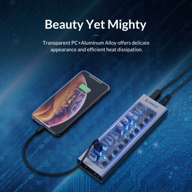ORICO AT2U3-13AB-GY-BP 13 Ports USB 3.0 HUB with Individual Switches & Blue LED Indicator, US Plug, 13AB
