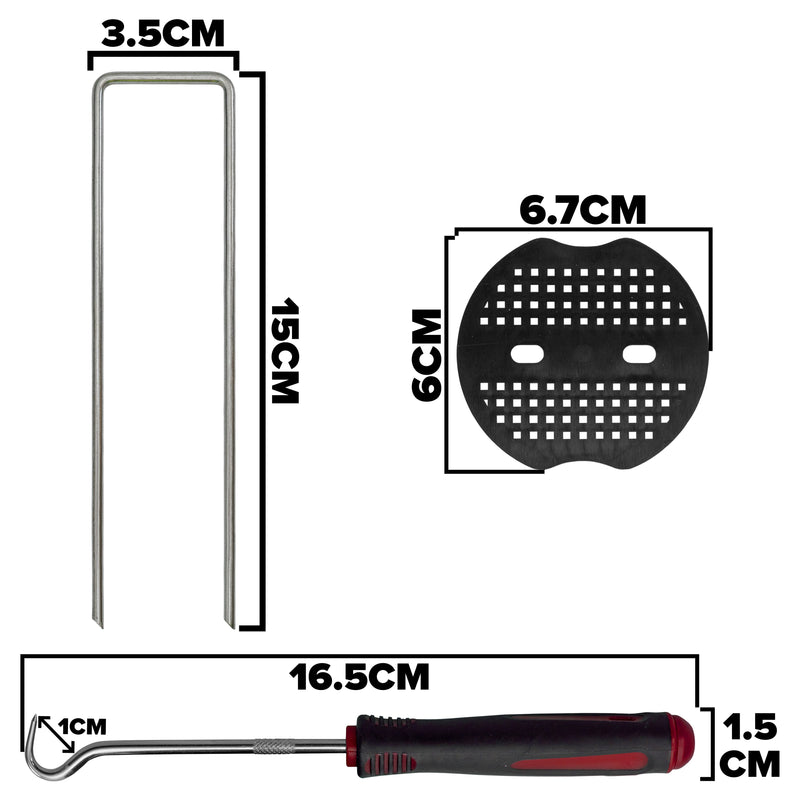 Weed Control Membrane Pegs Buffer Washer Set Red with Rubber Mallet
