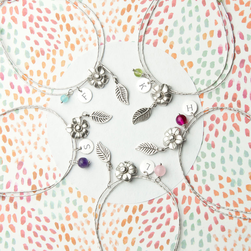 Personalised Sterling Silver Forget Me Not Bracelet With Amethyst Stones