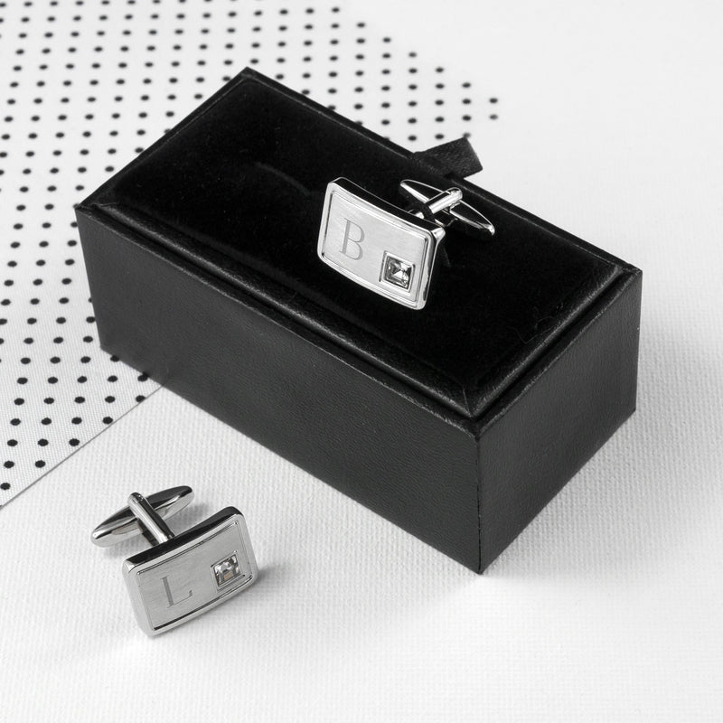 Personalised Rhodium Plated Birthstone Crystal Cufflink Set