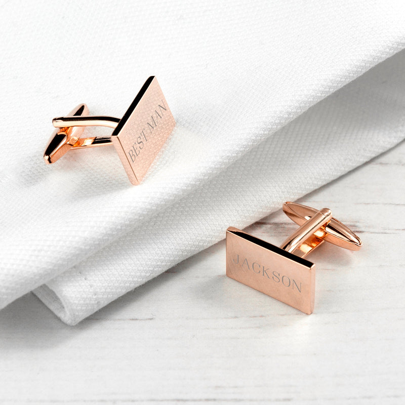 Personalised Rose Gold Plated Rectangle Cufflinks