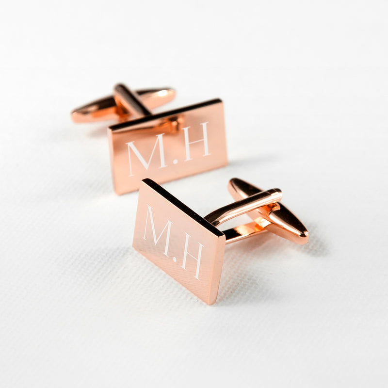 Personalised Rose Gold Plated Rectangle Cufflinks