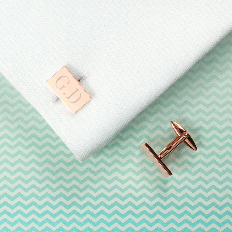Personalised Rose Gold Plated Rectangle Cufflinks