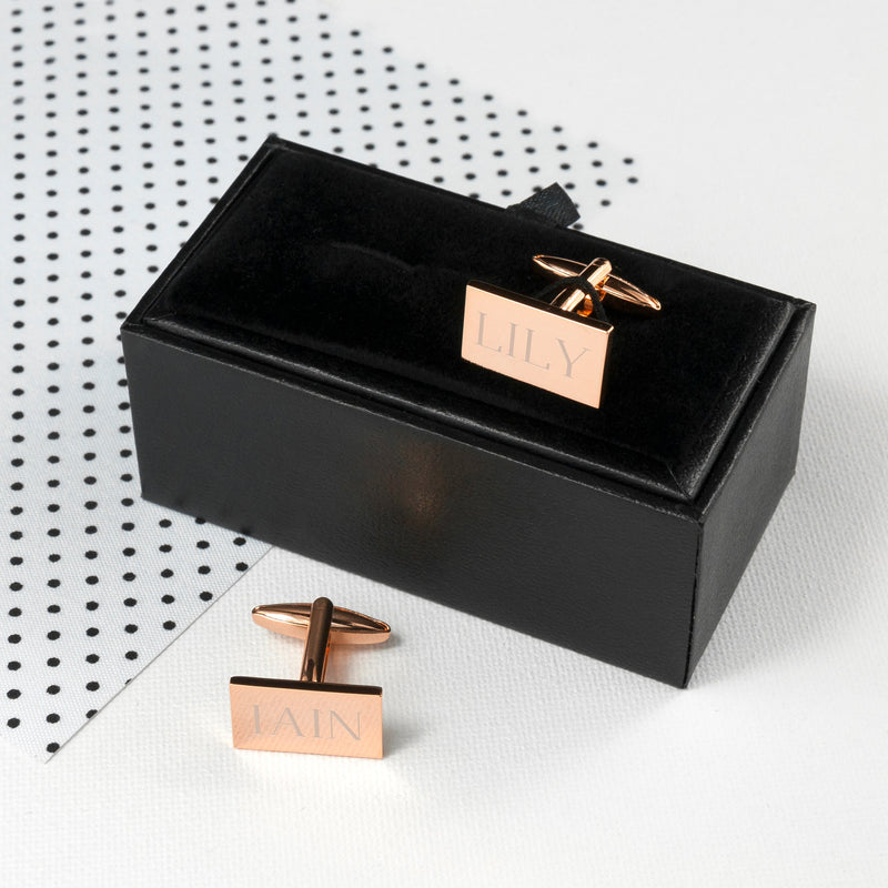 Personalised Rose Gold Plated Rectangle Cufflinks