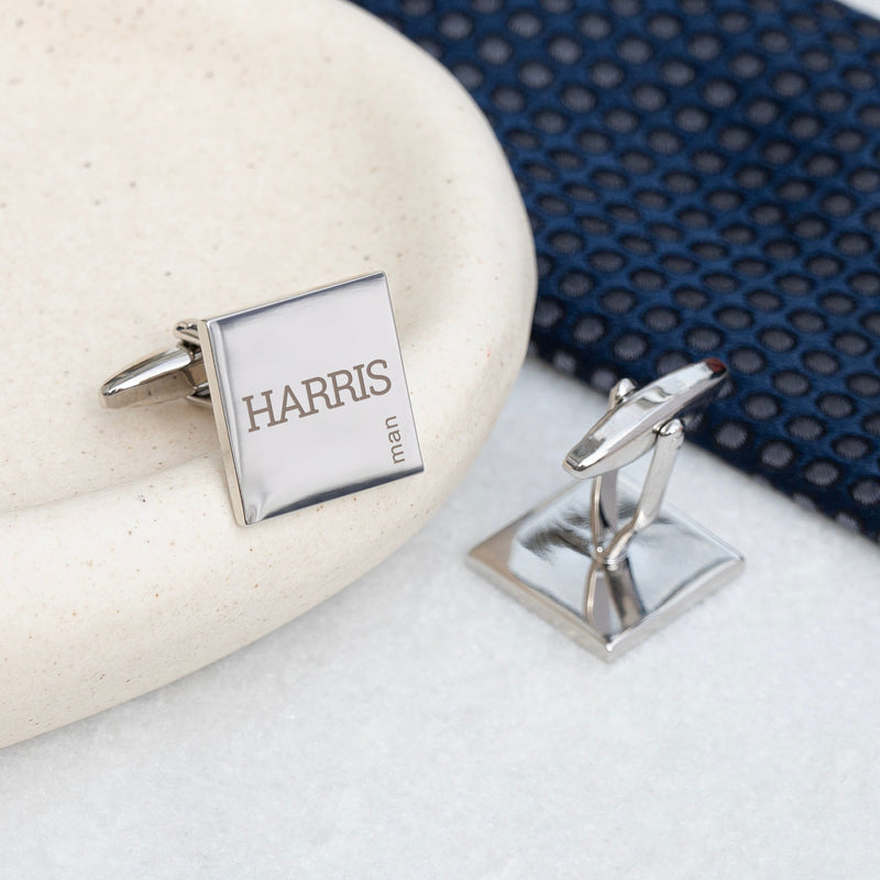 Personalised Contemporary Silver Plated Square Cufflink Set