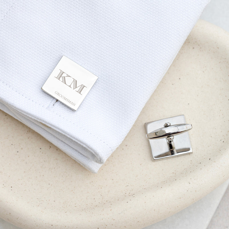 Monogrammed Classic Square Silver Cufflink Set