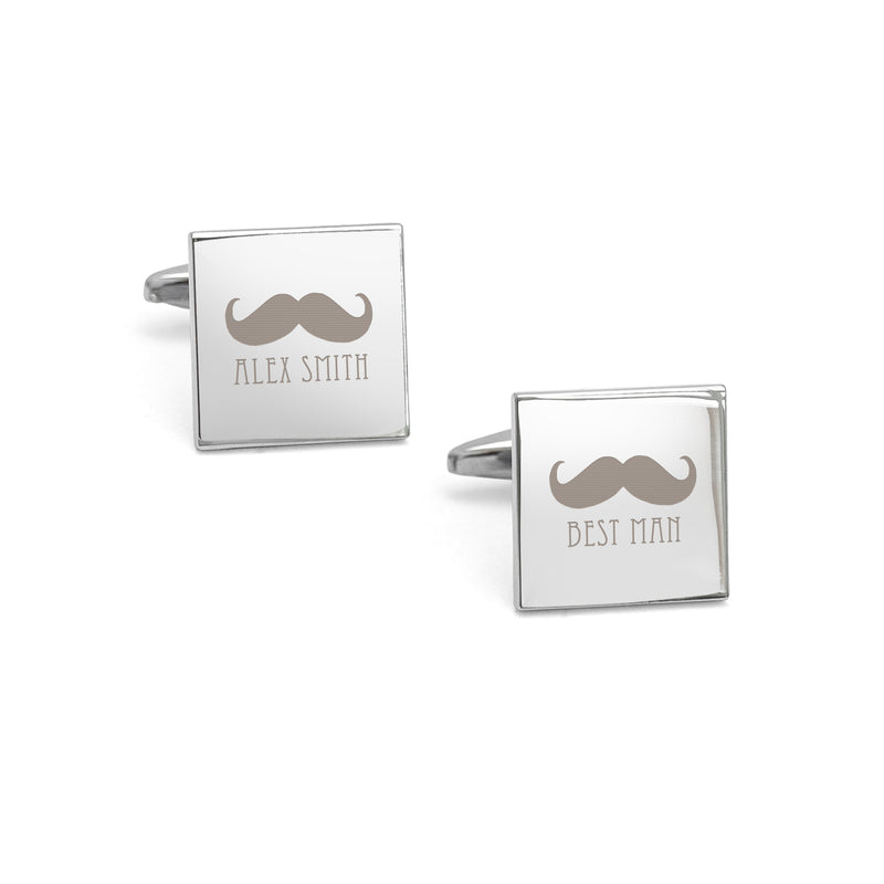 Personalised Silver Moustache Cufflinks