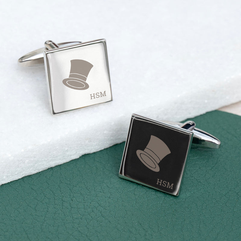 Personalised Silver Top Hat Cufflinks