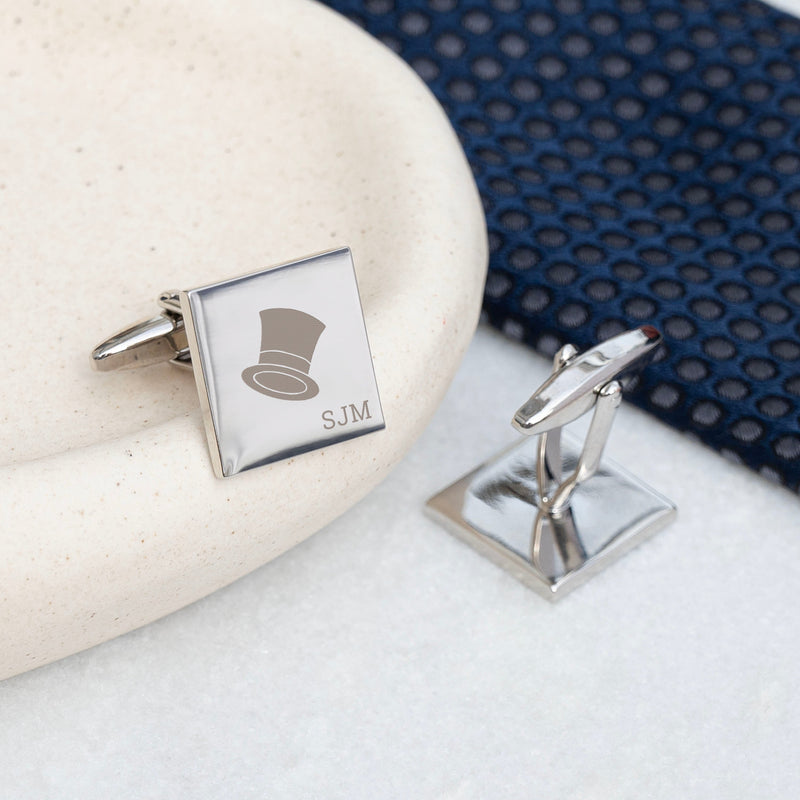 Personalised Silver Top Hat Cufflinks