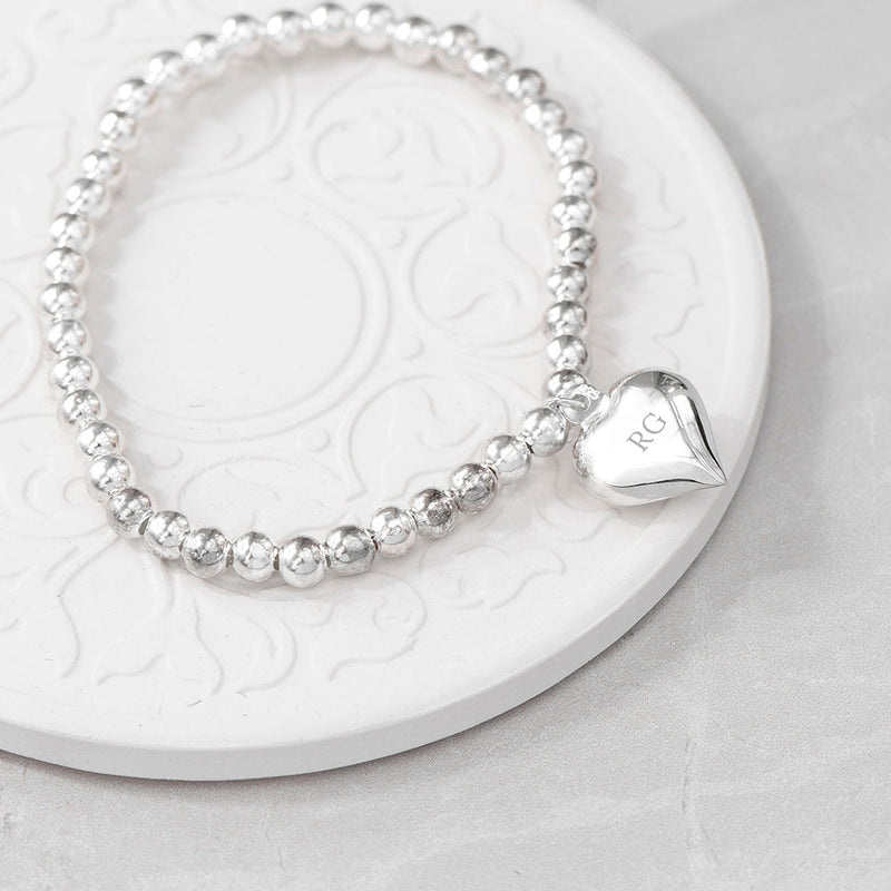Personalised Sterling Silver Heart Beaded Bracelet