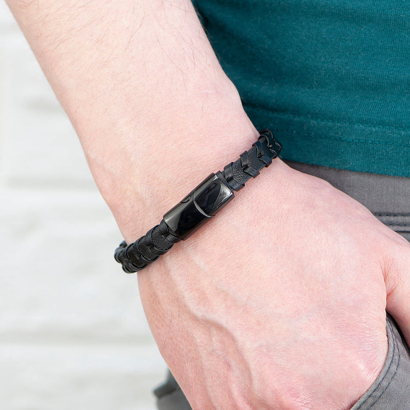 Personalised Men's Leather Chevron Bracelet