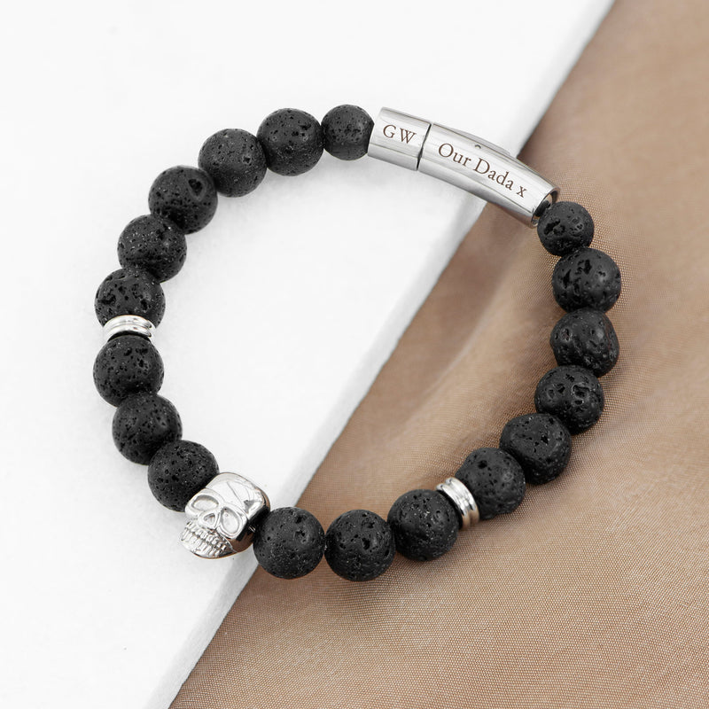 Personalised Men's Silver Skull Beaded Bracelet