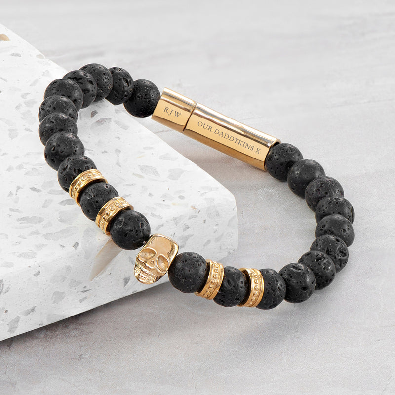 Personalised Men's Golden Skull Beaded Bracelet