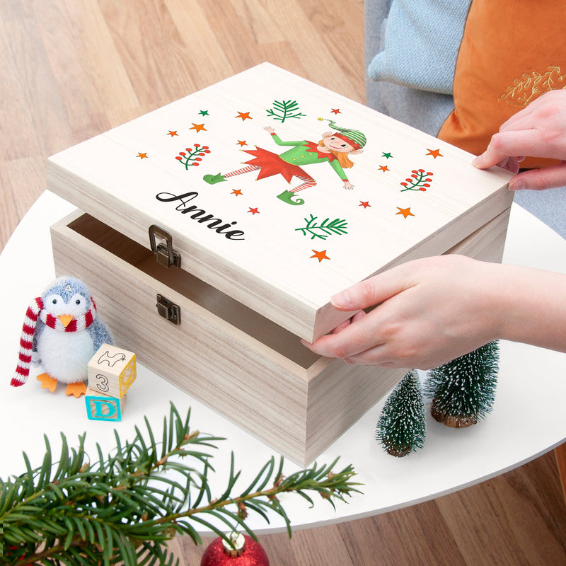 Personalised Girl Elf Christmas Eve Box