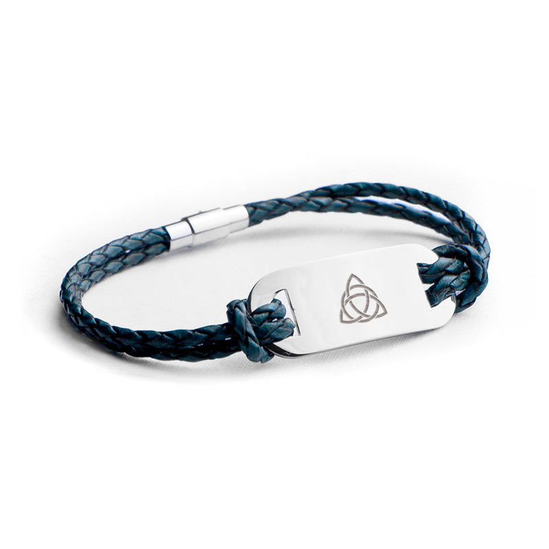Personalised Men's Celtic Trinity Statement Leather Bracelet