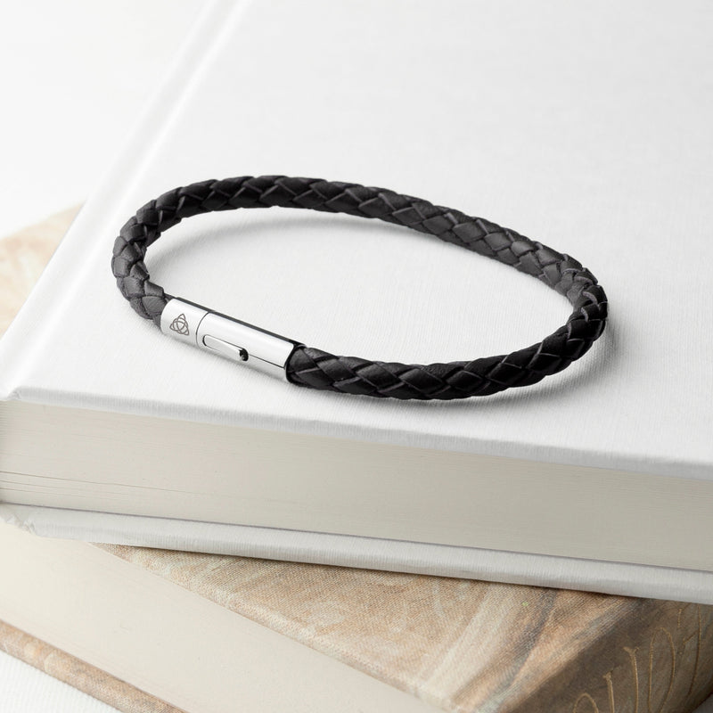Personalised Men's Celtic Trinity Capsule Leather Bracelet